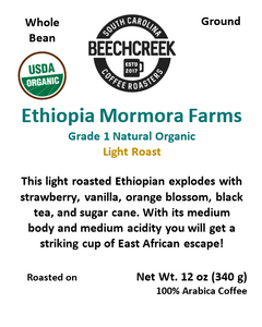 Ethiopia Guji Mormora Natural Process, Grade 1 - single estate, Certified Organic, Light or Medium Roast